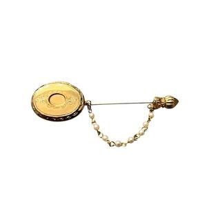 Avon Locket Stick Pin with Faux Pearl Chain